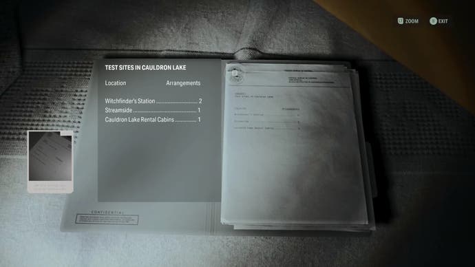 note menu of an FBC file sitting on a bed detailing the locations of nursery rhymes in the cauldron lake area, with a poloroid-like picture in the left corner showing the file is collected as a clue